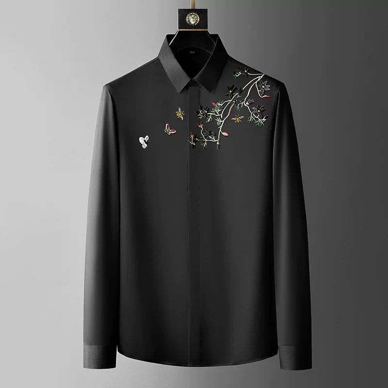 Floral Monarch Embroidered Formal Cotton Shirt - Image 3