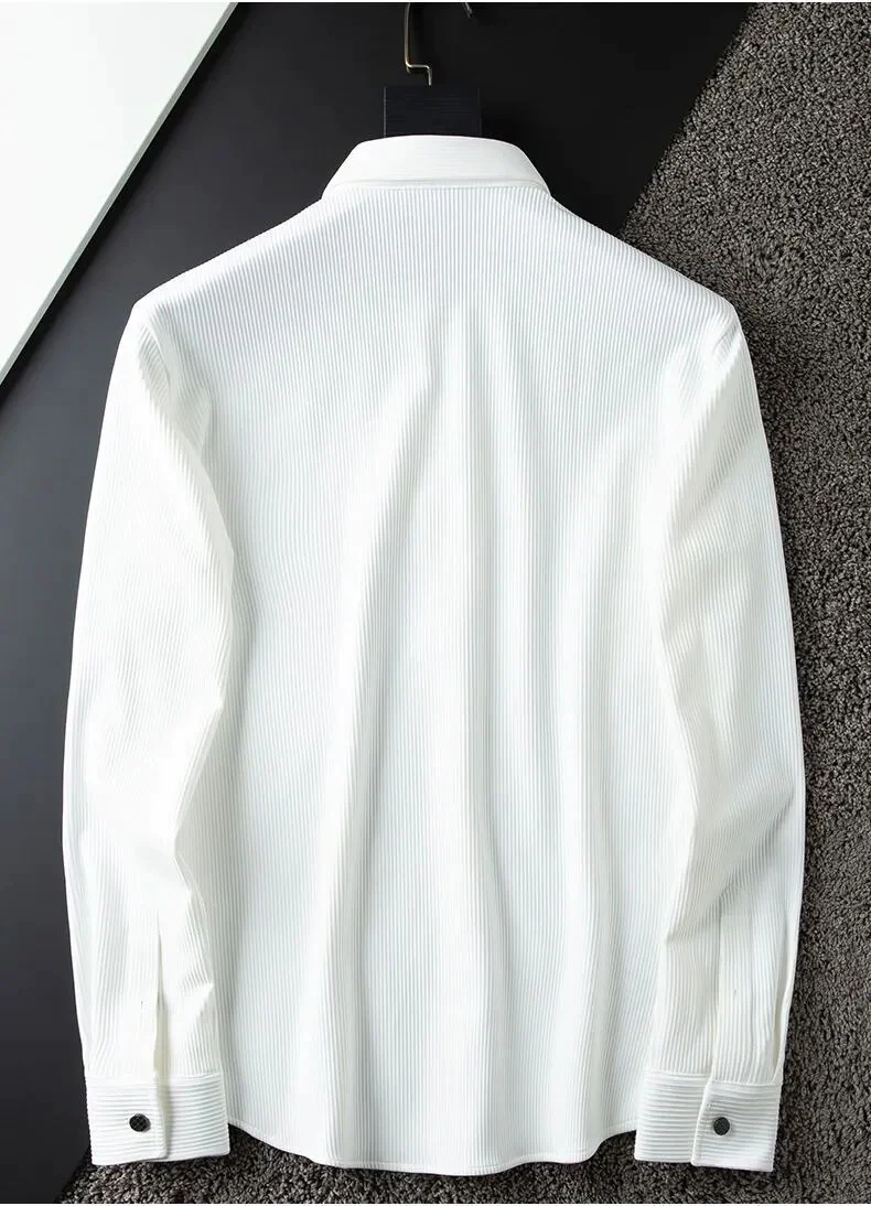 White Light Solid Stripe Casual Long Sleeve Shirt - Image 5
