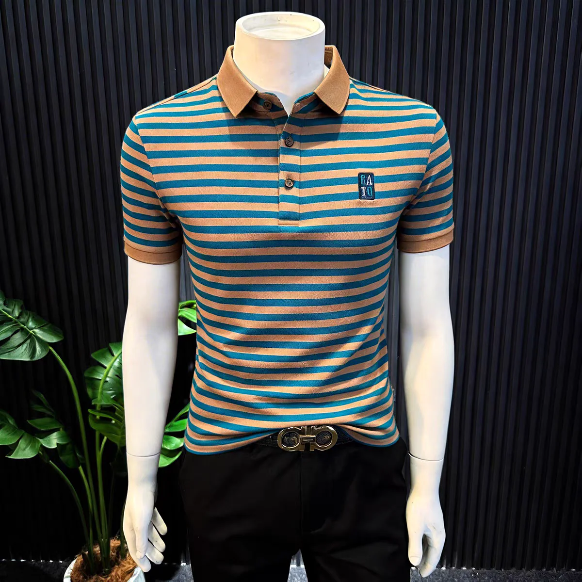 Saffron Tide Stripe Polo T-Shirt - Image 5